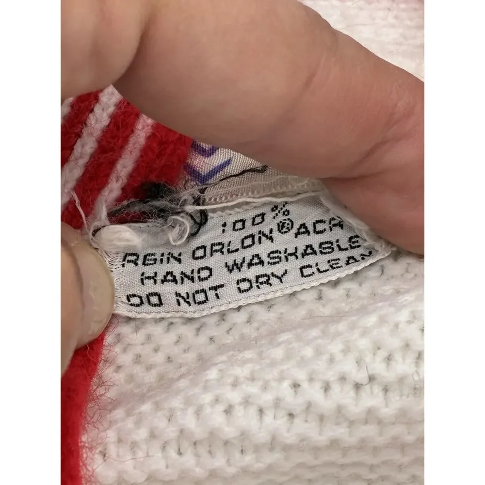 Vintage Penney’s Toddler Cardigan Size 3 White Red Stripe Orlon Acrylic